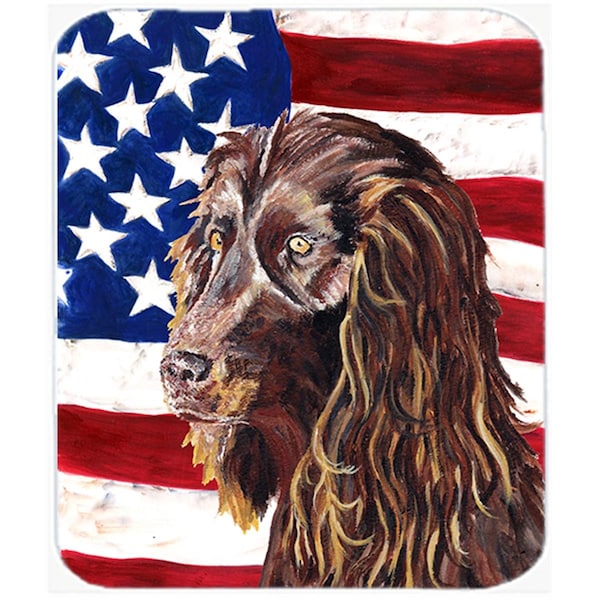 Carolines Treasures 15 X 12 In. Boykin Spaniel USA American Flag Glass Cutting Board Large Size - SC9518LCB