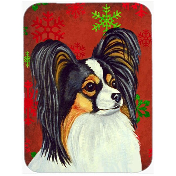 Carolines Treasures Papillon Red And Green Snowflakes Holiday Christmas Glass Cutting Board - Large - LH9345LCB