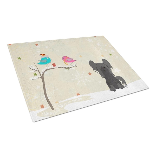 Carolines Treasures Christmas Presents Between Friends Chinese Crested Black Glass Cutting Board, Large - BB2584LCB