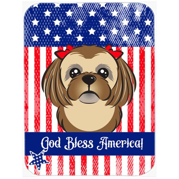 Carolines Treasures God Bless American Flag with Chocolate Brown Shih Tzu Glass Cutting Board- Large - BB2179LCB