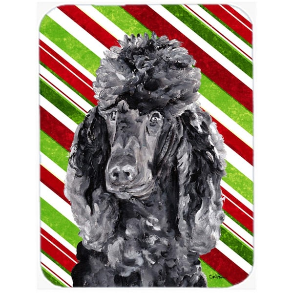 Carolines Treasures Black Standard Poodle Large Size Candy Cane Christmas Glass Cutting Board - SC9794LCB