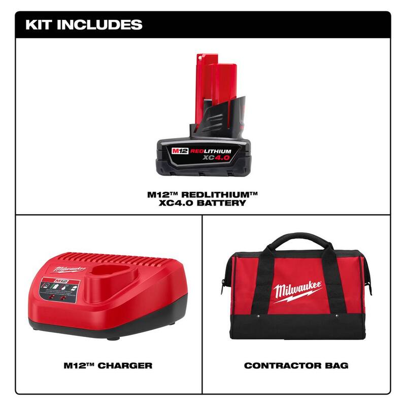 Kit de inicio con bolsa de herramientas Milwaukee M12 12-Volt Lithium-Ion 4.0 Ah Battery and Charger - 48-59-2440B