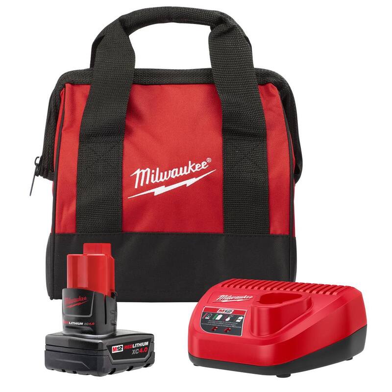 Kit de inicio con bolsa de herramientas Milwaukee M12 12-Volt Lithium-Ion 4.0 Ah Battery and Charger - 48-59-2440B