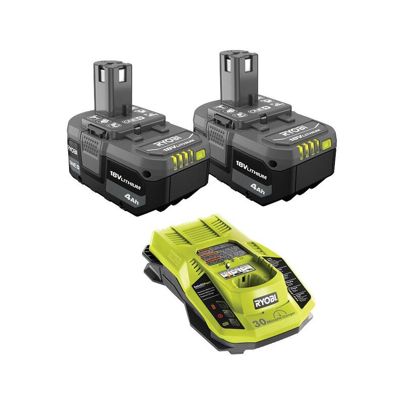 RYOBI 18V ONE+ (2) Baterías de iones de litio de 4.0 Ah con cargador de 18V - PCL104K2N