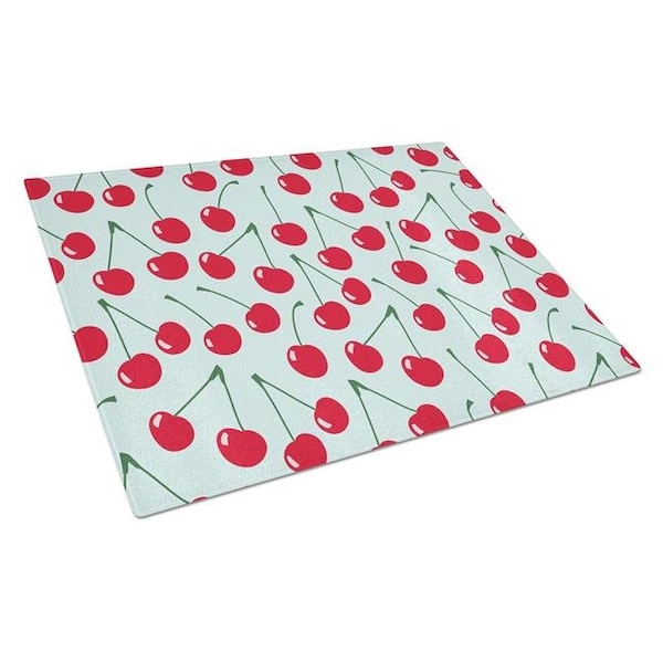 Carolines Treasures Carolines Treasures BB5148LCB Cherries on Blue Glass Cutting Board; Large - BB5148LCB