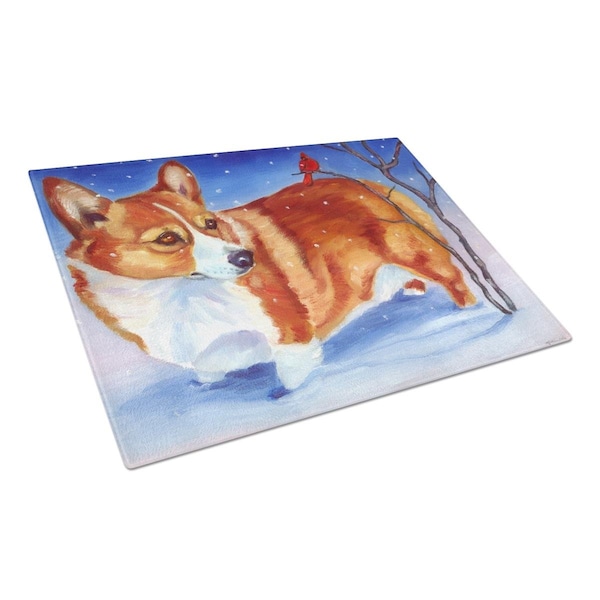 Carolines Treasures Corgi Cardinal Buddy Glass Cutting Board Large - 7411LCB