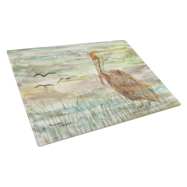 Carolines Treasures Brown Pelican Sunset Glass Cutting Board Large - SC2011LCB