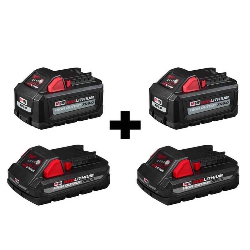 Batería de alto rendimiento de ion de litio de 18 voltios Milwaukee M18 6.0 Ah y 3.0 Ah (paquete de 4) - 48-11-1865S-48-11-1865S
