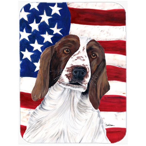 Carolines Treasures 15 x 12 in. USA American Flag with Welsh Springer Spaniel Glass Cutting Board - Large - SC9024LCB