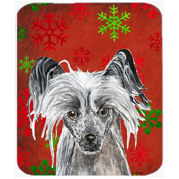 Carolines Treasures 15 x 12 in. Chinese Crested Red Snowflake Christmas Glass Cutting Board- Large - SC9592LCB