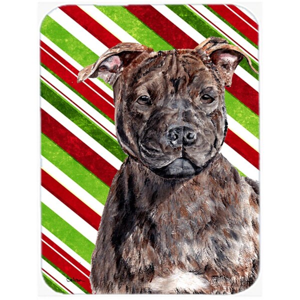 Carolines Treasures Staffordshire Bull Terrier Staffie Candy Cane Christmas Glass Cutting Board - Large - SC9801LCB