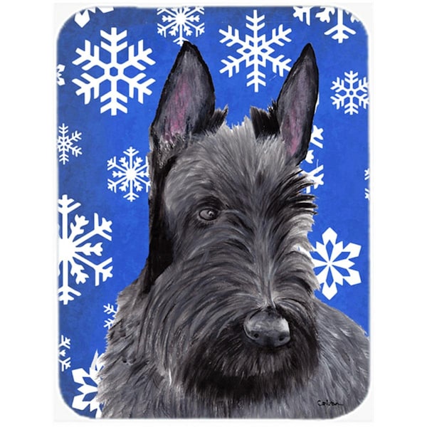 Carolines Treasures 15 x 12 in. Scottish Terrier Winter Snowflakes Holiday Glass Cutting Board - Large - SC9386LCB