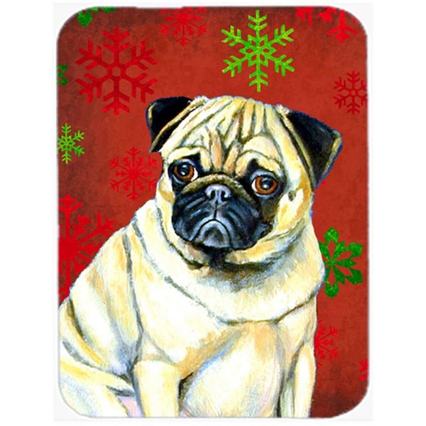 Carolines Treasures Pug Red And Green Snowflakes Holiday Christmas Glass Cutting Board - Large - LH9342LCB