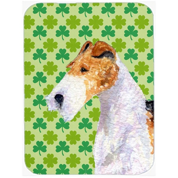 Carolines Treasures Fox Terrier St. Patricks Day Shamrock Portrait Glass Cutting Board- Large - SS4409LCB