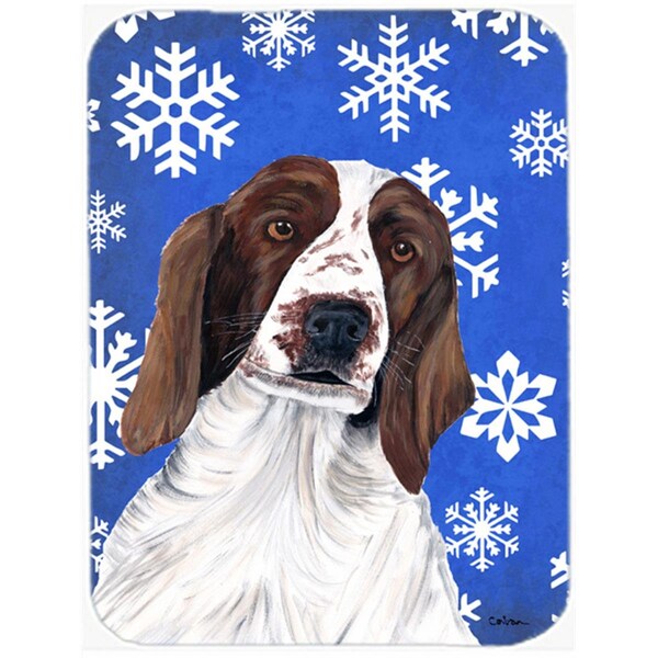 Carolines Treasures Welsh Springer Spaniel Winter Snowflakes Holiday Glass Cutting Board - Large - SC9380LCB