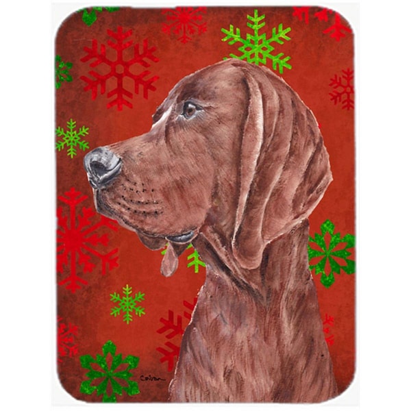 Carolines Treasures Redbone Coonhound Large Size Red Snowflakes Holiday Glass Cutting Board - SC9755LCB