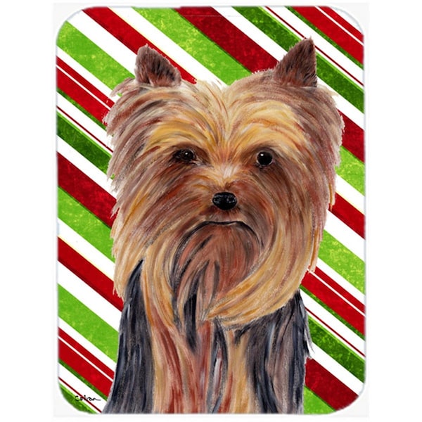 Carolines Treasures 15 x 12 in. Yorkie Candy Cane Holiday Christmas Glass Cutting Board - Large - SC9325LCB