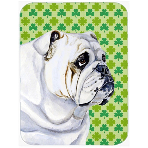 Carolines Treasures 15 x 12 in. Bulldog English St. Patricks Day Shamrock Portrait Glass Cutting Board - Large - LH9184LCB