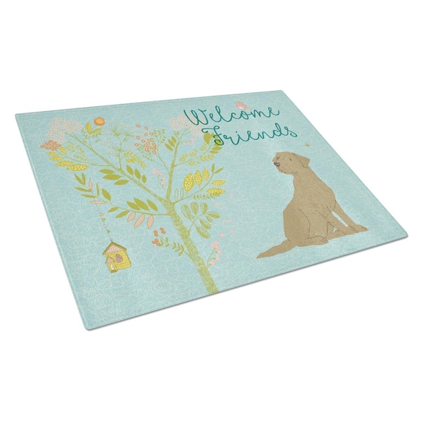 Carolines Treasures Welcome Friends Chocolate Labrador Retriever Glass Cutting Board, Large - BB7597LCB