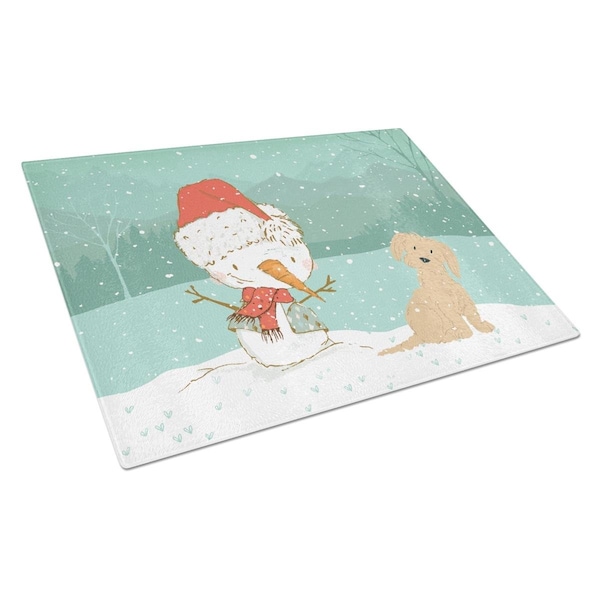 Carolines Treasures Brown Maltese Snowman Christmas Glass Cutting Board Large - CK2093LCB