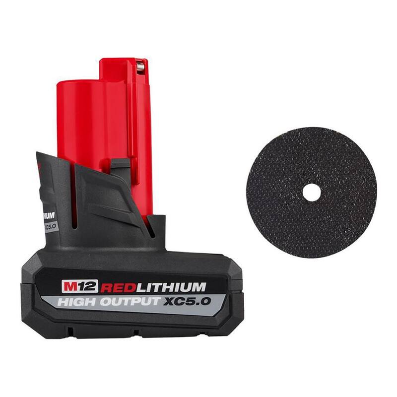 Milwaukee M12 12-Volt Lithium-Ion XC High Output 5.0 Battery Pack con 5 ruedas de corte de metal de 5 paquetes - 48-11-2450-49-94-2000