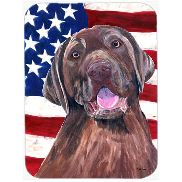 Carolines Treasures 15 x 12 in. USA American Flag with Labrador Glass Cutting Board - Large - SC9029LCB