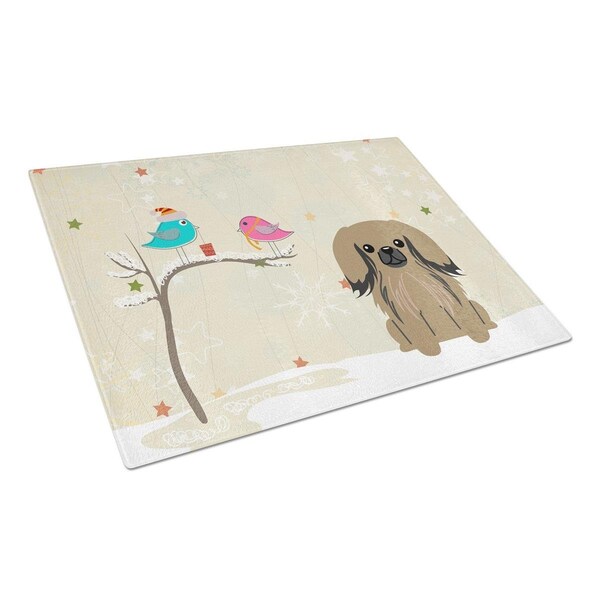 Carolines Treasures Christmas Presents Between Friends Pekingnese Tan Glass Cutting Board, Large - BB2574LCB