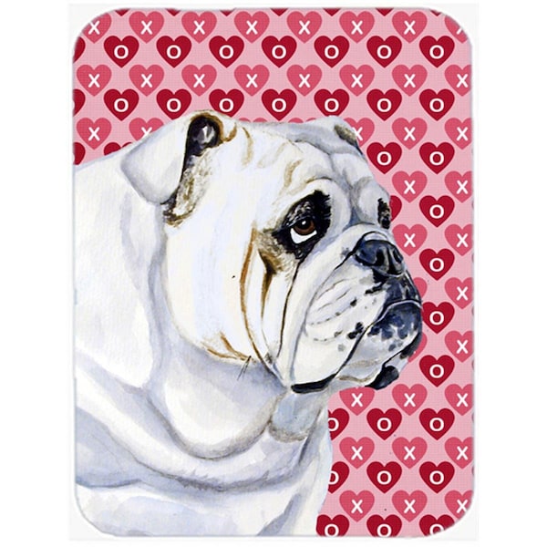 Carolines Treasures 15 x 12 in. Bulldog English Hearts Love and Valentines Day Glass Cutting Board - Large - LH9139LCB