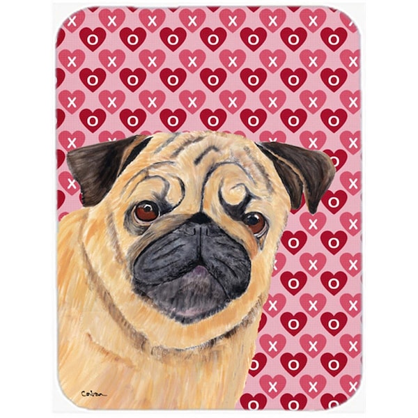 Carolines Treasures 12 x 15 in. Pug Hearts Love and Valentines Day Portrait Glass Cutting Board- Large - SC9268LCB