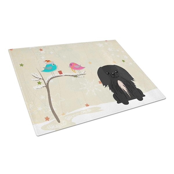 Carolines Treasures Christmas Presents Between Friends Pekingnese Black Glass Cutting Board, Large - BB2579LCB