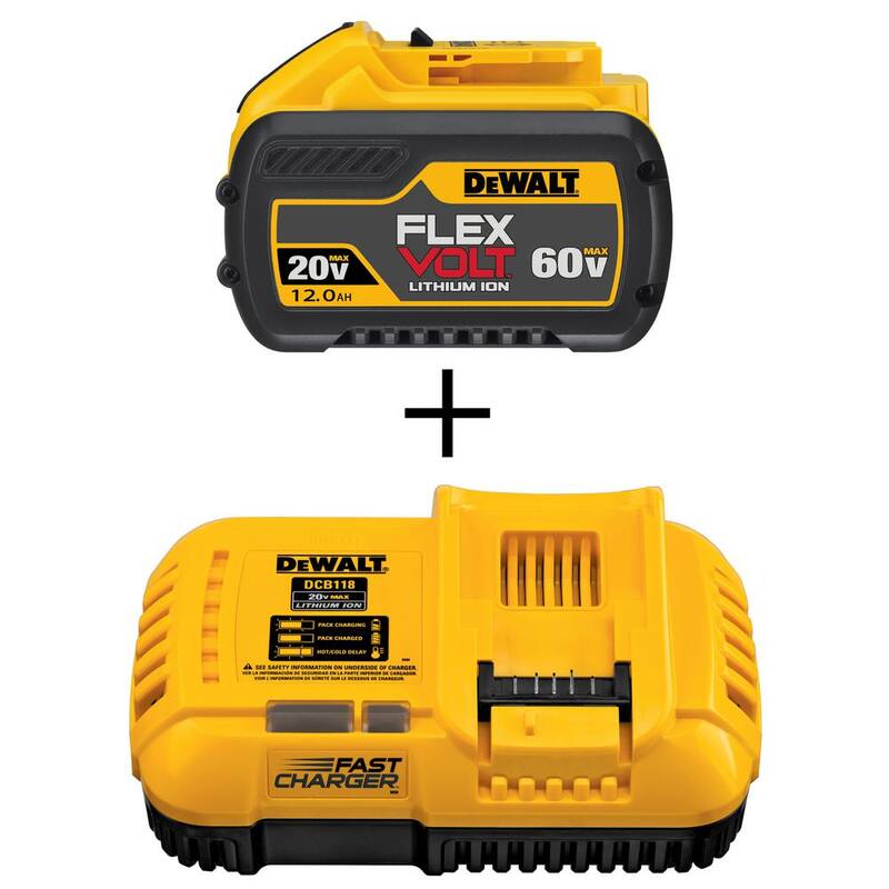 Batería DEWALT FLEXVOLT 20V/60V MAX de Iones de Litio 12.0Ah y Cargador Rápido enfriado por Ventilador - DCB612WDCB118