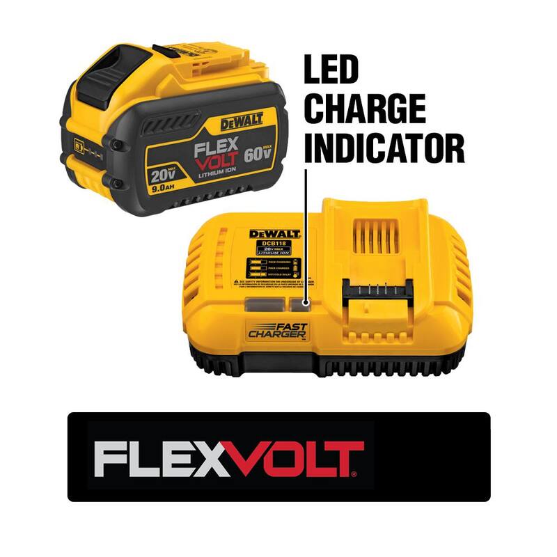 Batería DEWALT FLEXVOLT 20V/60V MAX de Iones de Litio 12.0Ah y Cargador Rápido enfriado por Ventilador - DCB612WDCB118