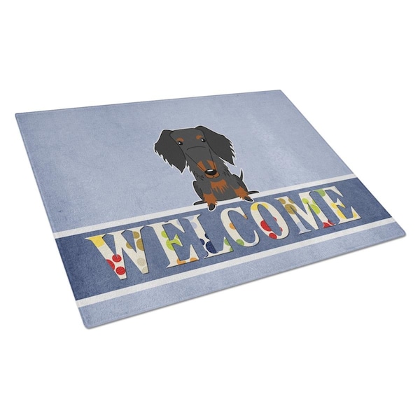 Carolines Treasures Wire Haired Dachshund Black Tan Welcome Glass Cutting Board Large - BB5708LCB
