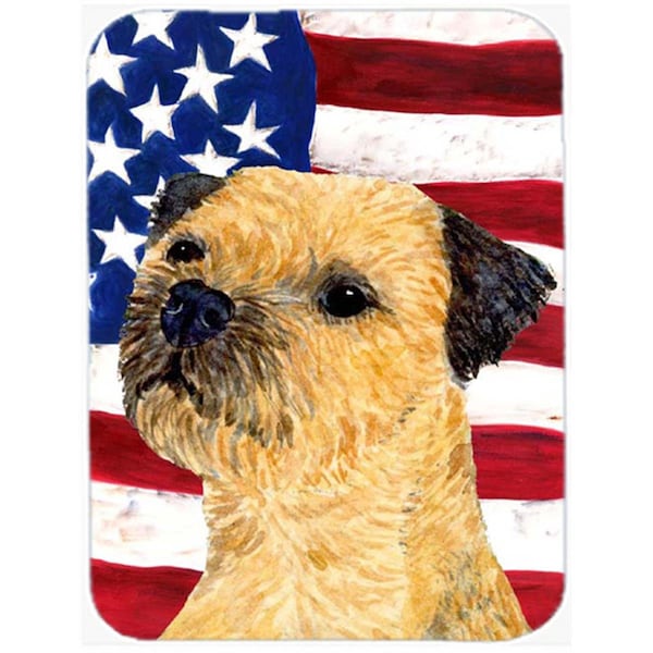 Carolines Treasures USA American Flag with Border Terrier Glass Cutting Board - Large- 15 H x 12 L in. - SS4247LCB