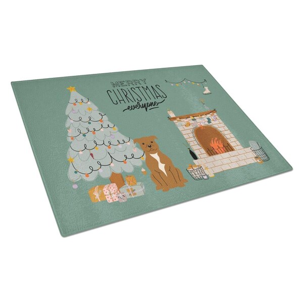 Carolines Treasures Brown Staffordshire Bull Terrier Christmas Everyone Glass Cutting Board - Large - CK7610LCB