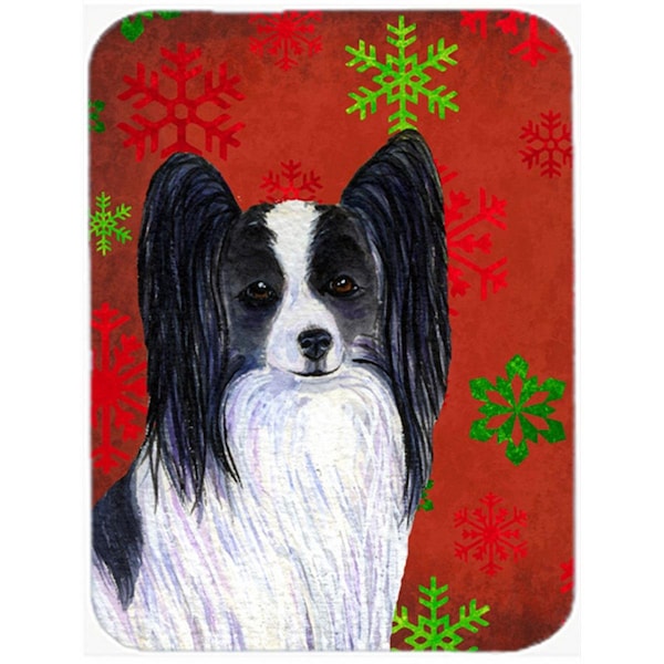 Carolines Treasures Papillon Red and Green Snowflakes Holiday Christmas- Glass Cutting Board - Large - SS4712LCB