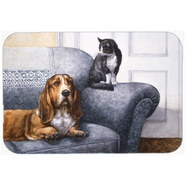 Carolines Treasures Carolines Treasures BDBA0182LCB Basset Hound & Cat on Couch Glass Large Cutting Board - BDBA0182LCB