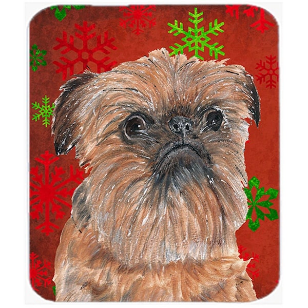 Carolines Treasures 15 x 12 in. Brussels Griffon Red Snowflake Christmas Glass Cutting Board- Large - SC9586LCB