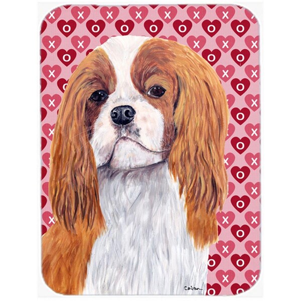 Carolines Treasures 12 x 15 in. Cavalier Spaniel Hearts Love and Valentines Day Glass Cutting Board- Large - SC9245LCB