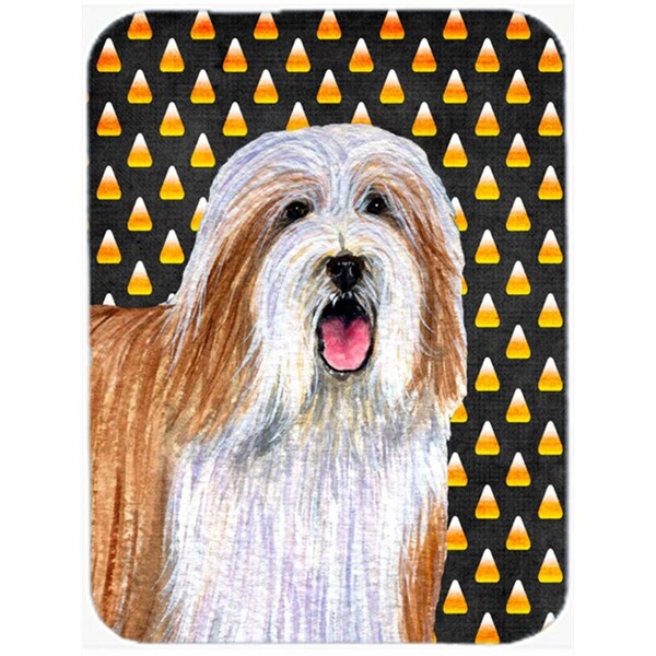 Carolines Treasures Bearded Collie Candy Corn Halloween Portrait Glass Cutting Board- Large - LH9071LCB