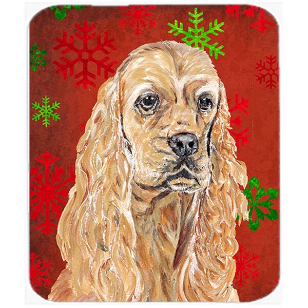 Carolines Treasures 15 x 12 in. Cocker Spaniel Red Snowflake Christmas Glass Cutting Board- Large - SC9584LCB