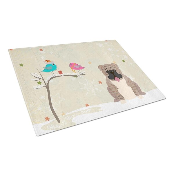 Carolines Treasures Christmas Presents Between Friends English Bulldog Grey Brindle Glass Cutting Board, Large - BB2598LCB