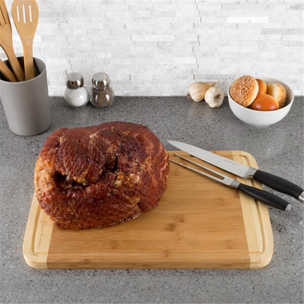 Classic Cuisine 18 x 12 x 0.75 in. Two Tone Bamboo Cutting Board Serving Board with Juice Groove - 82-KIT1006