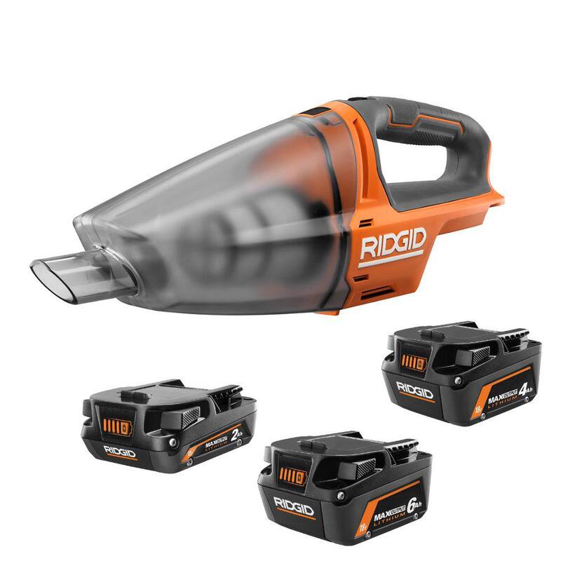 Baterías de iones de litio RIDGID 18V MAX Output 6.0 Ah, MAX Output 4.0 Ah y MAX Output 2.0 Ah con Aspiradora Manual - AC84002460SB-R8609021B