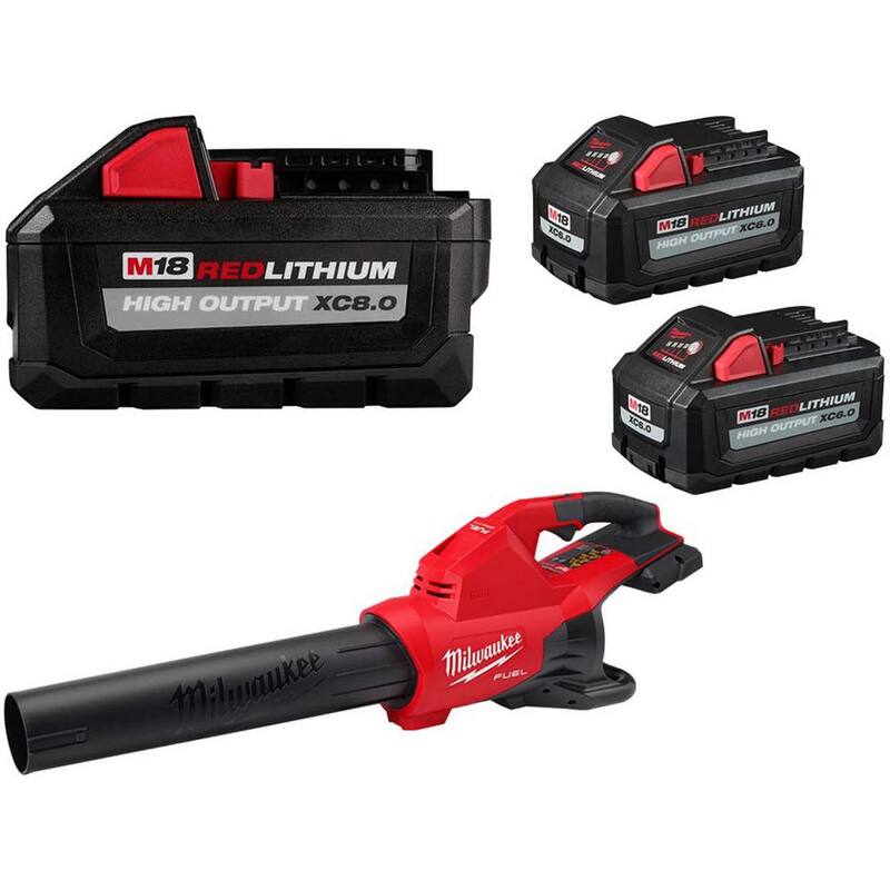 Batería Milwaukee M18 de 18 voltios de iones de litio de alta capacidad de 8.0 Ah con soplador de batería doble y (2) baterías de 6.0 Ah - 48-11-1880-2824-20-48-11-1862