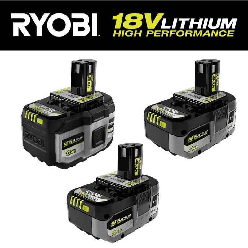 Batería de alto rendimiento de iones de litio RYOBI ONE+ 18V 8.0 Ah con batería de alto rendimiento de iones de litio ONE+ 18V 4.0 Ah (paquete de 2) - PBP1008-PBP2004
