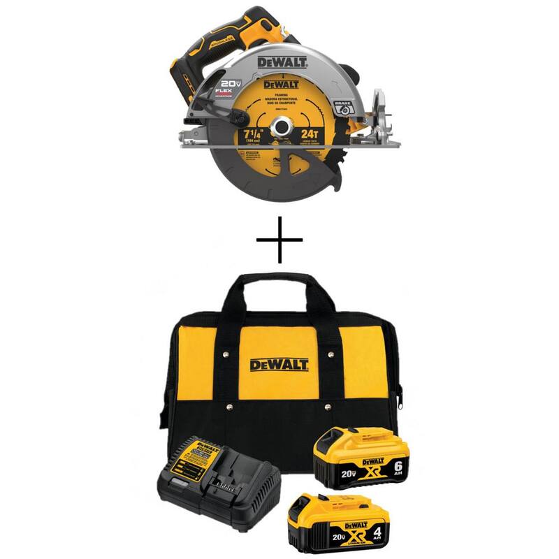 Si marca seria: Sierra circular inalámbrica sin escobillas DEWALT 20V MAX 7-1/4 in, (1) Batería de 20V 6.0Ah y (1) Batería de 20V 4.0Ah, y Cargador - DCS573BWCB2460C
