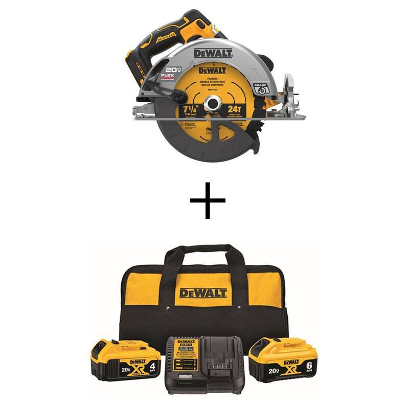 Si marca seria: Sierra circular inalámbrica sin escobillas DEWALT 20V MAX 7-1/4 in, (1) Batería de 20V 6.0Ah y (1) Batería de 20V 4.0Ah, y Cargador - DCS573BWCB2460C