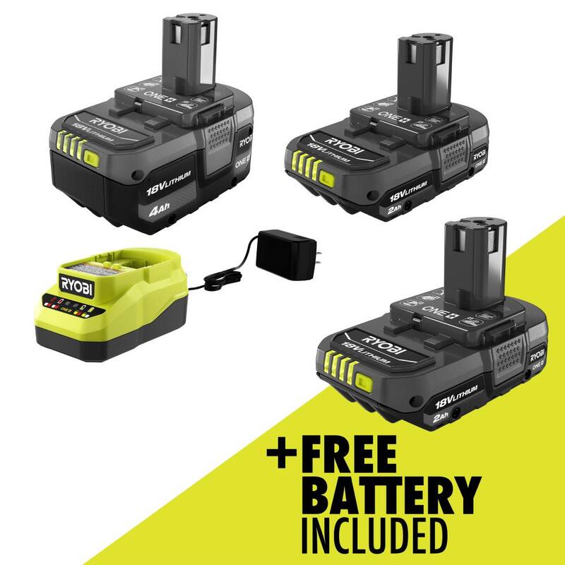 RYOBI ONE+ Kit de 18V de iones de litio con baterías de 2.0 Ah y 4.0 Ah, cargador y una batería de iones de litio ONE+ 18V de 2.0 Ah gratis - PSK106SB-PBP006