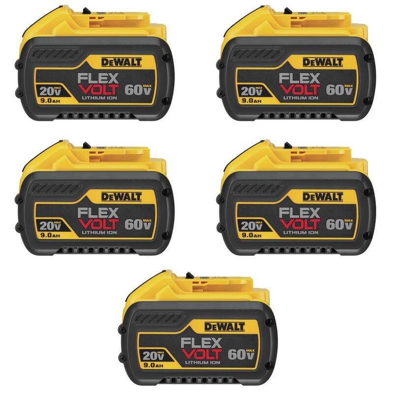 Paquete de baterías DEWALT FLEXVOLT 20V/60V MAX de iones de litio de 9.0Ah (paquete de 5) - DCB609-5